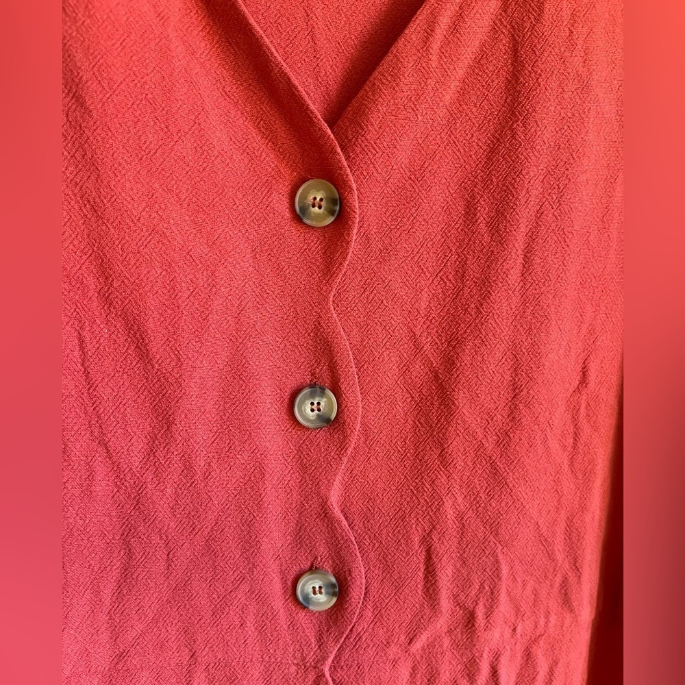 NWT Roolee Scalloped Linen Blend Button Down Red Pink Short Sleeve Dress… - Picture 5 of 11